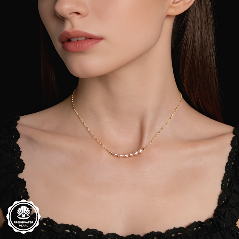 Dainty White or Pink-Peach Freshwater Rice-Shaped Necklace